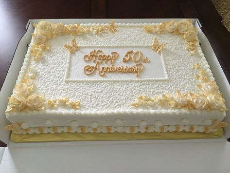 Anniversary Sheet Cake by Tried and True Home Bakery Anniversary Sheet Cake, Sheet Cakes Decorated, Golden Wedding Anniversary Cake, Wedding Sheet Cakes, Anniversary Cake Designs, 50th Wedding Anniversary Cakes, 50th Anniversary Cakes, Sheet Cake Designs, Happy Anniversary Cakes