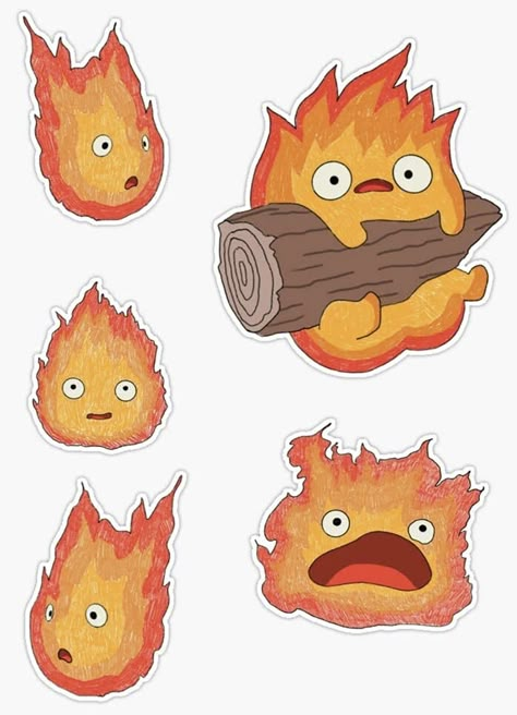 Fire Cartoon Character, Totoro Printable, Calcifer Art, Ghibli Stickers, Magnet Drawing, Studio Ghibli Fanart, Ghibli Tattoo, Bond Paper Design, Vinyl Magnets