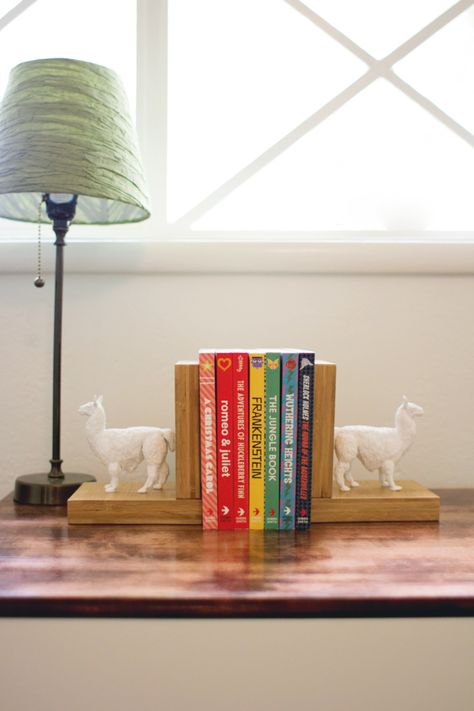 Painted Llama, Diy Llama, Bookends Wood, Animal Bookends, Modern Throw Blanket, Faux Ceramic, Diy Bookends, Do It Yourself Home Decor, Painted Animals