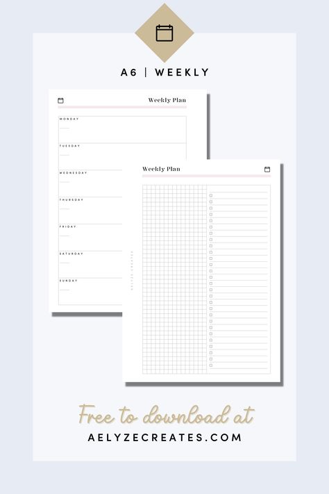 free digital bullet journal pages A6 Printables Free, A6 Planner Printables Free, Planner Inserts Printable Free, A6 Planner Inserts Free Printables, A5 Planner Printables Free, Free Printable Weekly Planner Template, Free Planner Inserts, Journal Printables Free, Time Management Planner