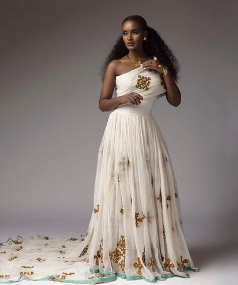 Ethiopian Bridal Dress, Simple Habesha Kemis, Zuria Habesha Dress, Habesha Wedding Dress, Habesha Clothes, Eritrean Clothing, Ethiopian Dresses, Habesha Wedding, Black Women Hair Color