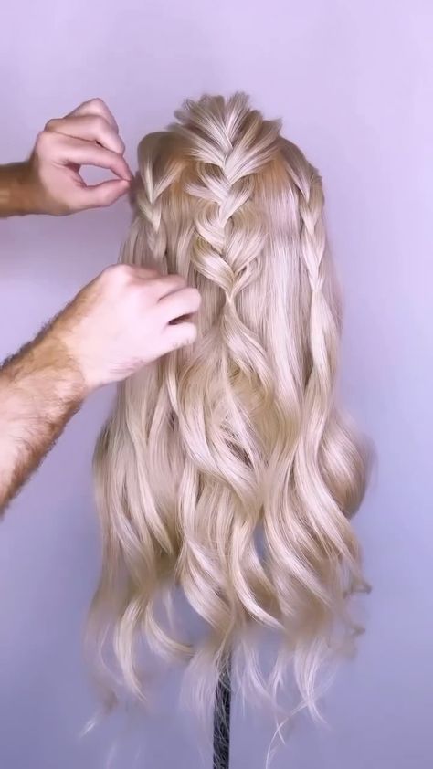 Instagram Half Up Homecoming Hair Tutorial, Pulled Back Wedding Hair Half Up, Diy Hair Wedding Guest, Wedding Hair With Extensions Half Up, Fancy Braided Hairstyles Prom, Easy Diy Wedding Hair Half Up, Wedding Hair Braid Half Up, Half Up Braided Hairstyles Wedding, Easy Half Up Half Down Hairstyles Formal