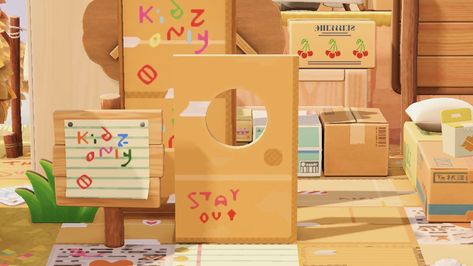 Acnh School, Cardboard Fort, Timmy And Tommy, Cardboard Forts, Cardboard Animals, Cardboard Design, Animal Crossing Qr, Retro Futurism, In The Forest