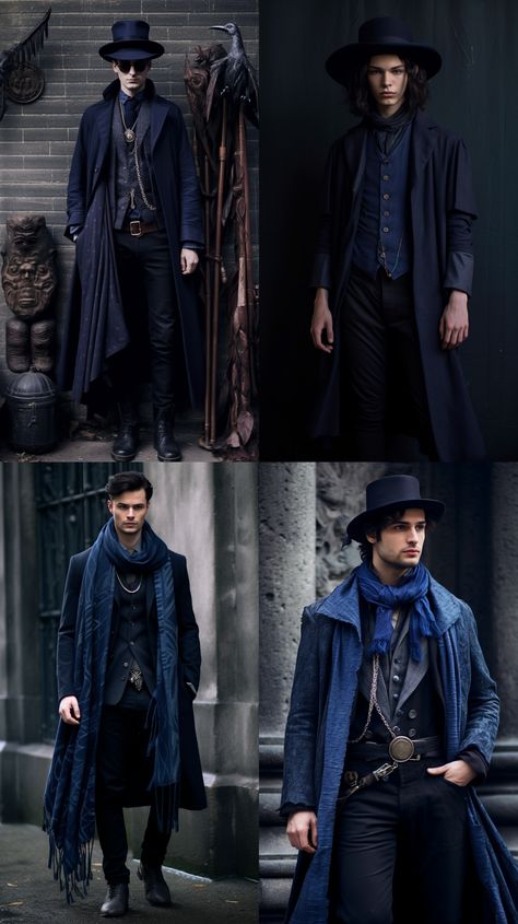 Modern Wizard Fashion Men, Ravenclaw Outfit Men, Wizard Outfits Men, Witchcore Fashion Male, Wizard Aesthetic Outfit, Wizard Fashion Men, Wizard Costume Male, Warlock Clothing, Modern Wizard Fashion