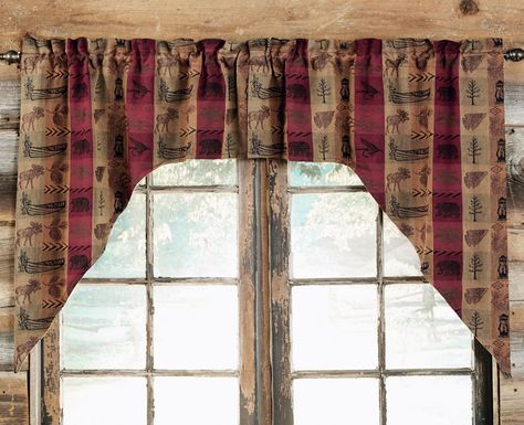 High Country Swag Pair Log Cabin Curtains, Rustic Log Cabin Kitchens, Cabin Window Treatments, Rustic Lodge Kitchen, Country Window Treatments, Log Cabin Kitchens, Rustic Country Homes, Cabin Curtains, Chic Cabin