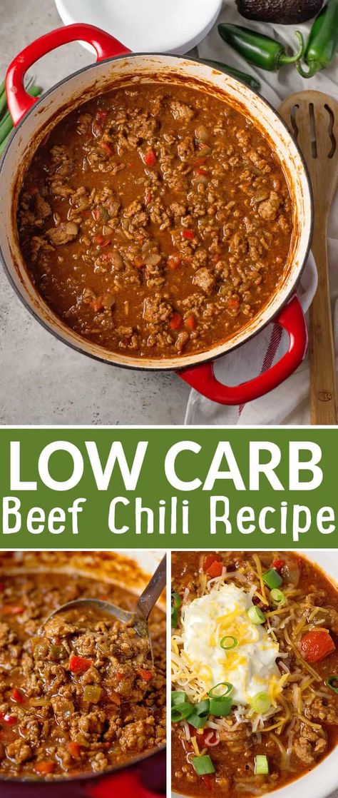 Celebrate Game Day with this hearty Beef Chili Recipe! This Low Carb Chili Recipe is full of flavor, perfect for warming you up on a cold day or for your game day party! Low Carb Chili Recipe, Cena Keto, Beef Chili Recipe, Low Carb Chili, Game Day Party, Low Carb Soup, Beef Chili, Low Carb Diet Recipes, Keto Foods