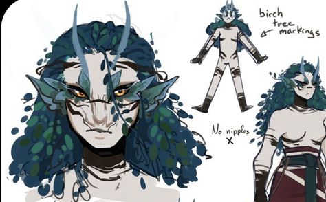 Archfey Character Design, Plant Hybrid Human, Sea Monster Oc Male, Character Species Ideas, Original Species Humanoid, Fae Concept Art, Dnd Archfey, Dnd Fey Character, Fey Character Design