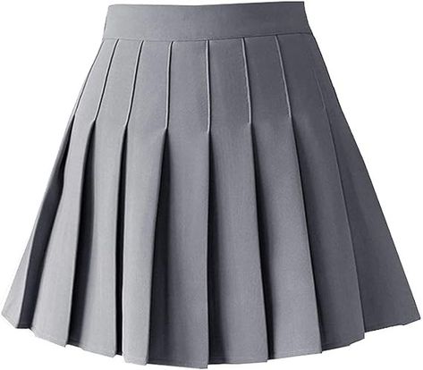 TONCHENGSD Women's High Waist Pleated Mini Skirt Skater Tennis Skirt at Amazon Women’s Clothing store Grey Tennis Skirt, Light Grey Skirt, Skater Skirt Outfit, Cheerleader Skirt, Grey Pleated Skirt, Blue Pleated Skirt, School Skirt, Grey Sweater Dress, Golf Skirts