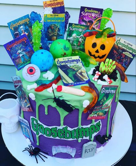 Goosebumps Themed Birthday Party, Goosebumps Party Food, Goosebumps Cake, Goosebumps Themed Food, Goosebumps Cake Birthdays, Goosebumps Party, Goosebumps Collection, Creative Birthday Cakes, Camping Birthday