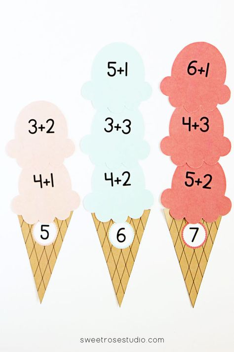 Math Crafts For Kids, Math Games Kindergarten, Ice Cream Math, Spring Crafts Preschool, Preschool Math Games, Cool Math, Maths Activities Middle School, Holiday Homework, Maths Games