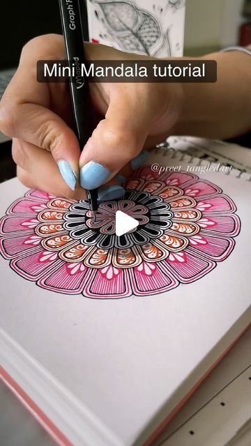 Gurpreet Kaur - Mandala|ZIA on Instagram: "Mini Mandala Tutorial  Save and share💕 comment DM for pen links ——————————— Measurements  1.5cm, 2.5cm, 4cm, 4.5cm and 5.5 cm  Angles- 10 degree apart ————————— Supplies Sketchbook- Cassata square sketchbook from @menorah.stationery   Use GK05 for extra 5% off on all orders @menorah website.   Fineliners, compass and protractor from @mapedindia   Buy from Amazon, link is in my bio. ———————- #reels #mandalaart #mandala #mandalatutorial #mandalaartist #artistsoninstagram #art #drawing #mandalapatterntutorial #mandalapattern #relaxing" Mandala Doodle Art Design, Square Mandala Art, Om Drawing, Protractor Drawing, Square Sketchbook, Square Mandala, Mandala Tutorial, Mandala Book, Mini Mandala