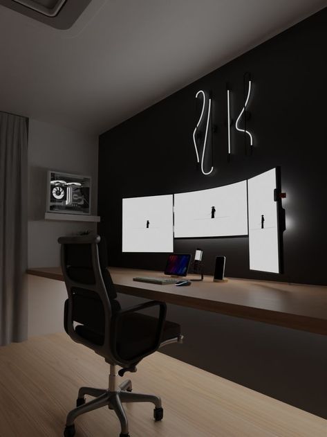 Vibe Living Room, Small Room Setup, Game Room Ideas, Monitor Setup, Modern Home Offices, Computer Desk Setup, Home Studio Setup, Deco Studio, Bedroom Setup