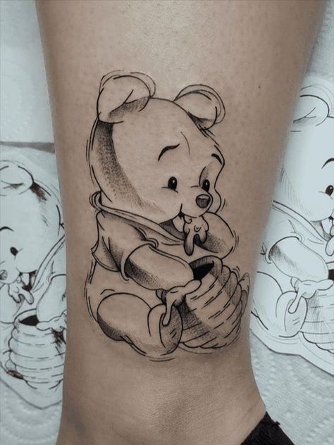 Winnie The Pooh Tattoo Ideas, Pooh Bear Tattoo, Disney Characters Tattoos, Eeyore Tattoo, Winnie The Pooh Tattoo, Eve Tattoo, Winnie The Pooh Tattoos, Octopus Tattoo Sleeve, Kids Tattoo