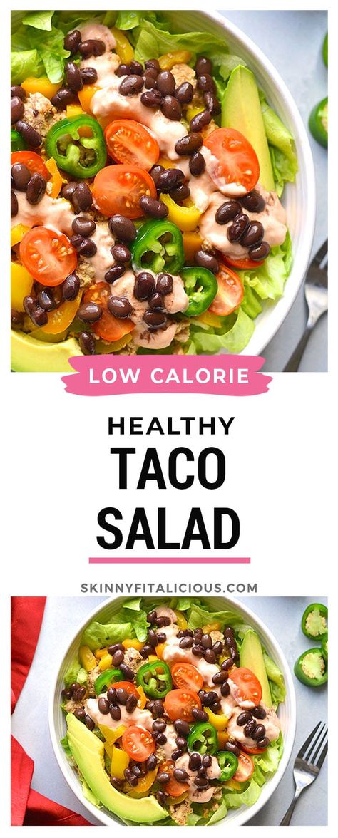 Salad Low Calorie, Ground Turkey Black Beans, Low Calorie Sides, Salsa Dressing, Low Carb Taco Salad, Healthy Taco Salad, Low Cal Dinner, Low Calorie Meal, Low Calorie Salad