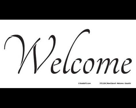 Word Stencil - Welcome - Graceful 16 x 8 - by StudioR12 Why use our stencils? Because our stencils allow you to create and enhance your projects quickly and easily. Stencils do the hard work for you - no more tedious linework, taping, or tracing. Our stencils have been carefully-designed by professional artists, so that the finished product doesn't look like it was done with a stencil - it looks like art! Each stencil is precision cut from durable, flexible 7.5mil mylar. This translucent materia Welcome Stencil, Elegant Words, Word Stencils, Stencil Decor, Script Words, Farmhouse Style Decorating, Simple Words, A Whole New World, Stencil Designs