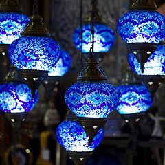 Blue lanterns.  These are sooooo much prettier than the ones I made outta mason jars! Moroccan Lights, Blue Stuff, Colbalt Blue, Blue Lantern, Lights Hanging, Blue Lights, Turkish Lamps, Cobalt Glass, White Lights