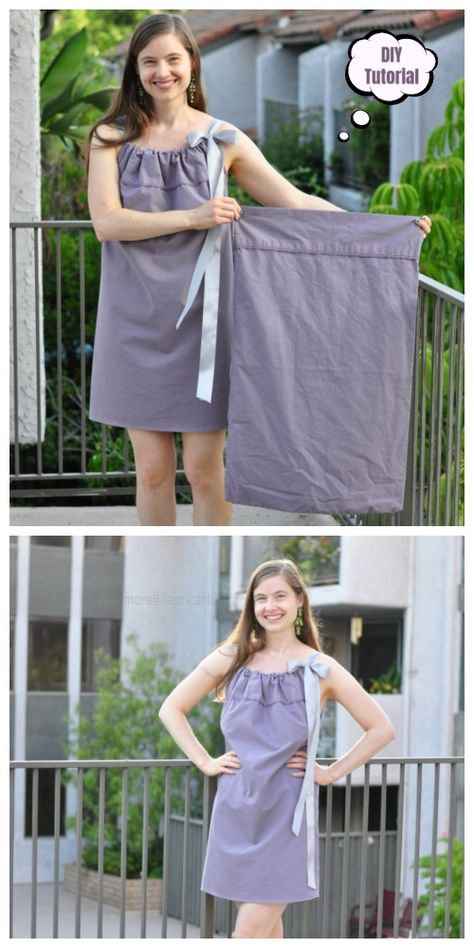 DIY Easiest Women Pillowcase Dress Tutorial Romper Tutorial, Pillowcase Dress Pattern, Vestiti In Jeans, Pillow Case Dresses, Robe Diy, Pillow Case Dress, Diy Dresses, Pillow Cases Diy, Pillowcase Dresses