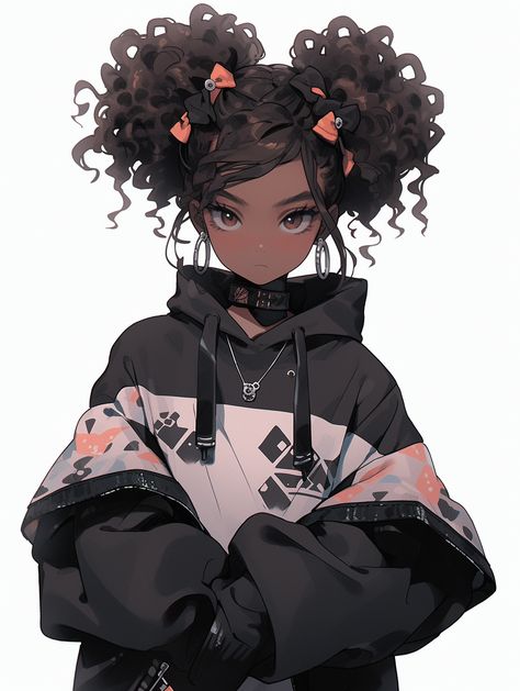 Black Woman Pfp Anime, Black Anime Characters Kawaii, Boxing Oc Male, Anime Black Girlboss, Black Anime Girlboss, Anime Afro Hair, Kawaii Black Anime, Black Anime Girlies, Black Art Anime