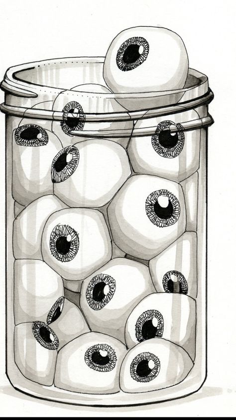 Jar Of Eyeballs, Eyeball Drawing, Word A Day, Eyeball Art, Arte Doodle, Trippy Drawings, Creepy Drawings, Ball Drawing, Haiwan Lucu