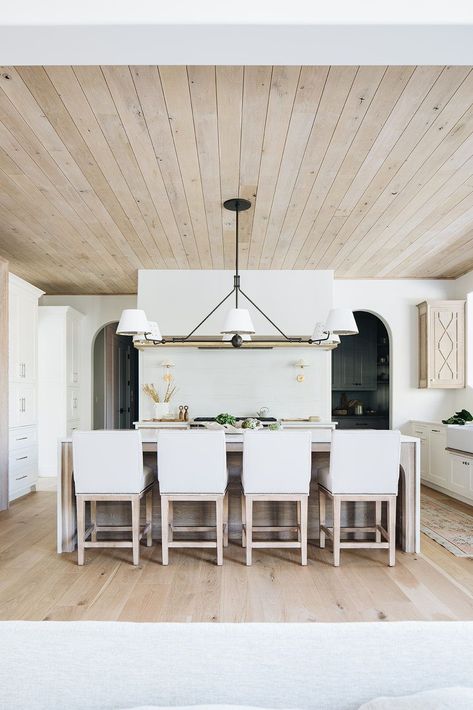 Step inside this absolutely stunning English arts crafts home in Illinois Groove Ceiling, Kate Marker Interiors, Tongue And Groove Ceiling, Wood Kitchen Island, Red Bud, Oak Wood Floors, Beige Kitchen, Beautiful Home Designs, White Quartz Countertop