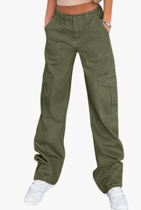 Cargo Pants for Women High Waisted Casual Pants Baggy Stretchy Wide Leg Y2K Streetwear with 6 Pockets Cargo Pants Green, Green Cargo Pants, Green Cargo, Cargo Pants, High Waist, Trousers, Pants, Green