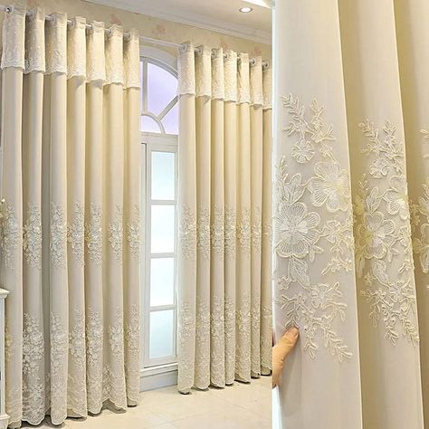 PRICES MAY VARY. Package: There are 1 pair double layer curtains with the top valances ( 2 Panels of cloth curtains and 2 Panels of sheer curtains. Among them，each cloth curtain is stitched together with 1 panel sheer curtain on the top, non-removable).Each curtain is 52" (132 cm) wide and 84" (215 cm) high. Material: polyester. Grommet top. The eyelets are suitable for most of the curtain rods. Multi functional: They can block 70-80% sunlight. At the same time, They can block noise and ultravio Minimalist Blinds, Double Layer Curtains, Beige Curtains Living Room, Layer Curtains, Luxury Curtains Living Room, Curtains Luxury, Valances For Living Room, Embroidered Curtains, Bedroom Beige