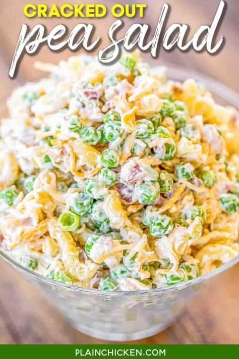 Cracked Out Pea Salad - Plain Chicken Cracked Out Pea Salad, Cracked Out, Pea Salad Recipes, Potluck Side Dishes, Easter Side Dishes, Plain Chicken, Pea Salad, French Dip, Macaroni Salad