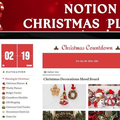 Aesthetic Notion Templates on Instagram: "Ready to sleigh your holiday prep game? 🎅🤔 Discover the magic of our Notion Christmas Planner! Plan your holiday tasks with dedicated to-do lists and a Christmas countdown checklist. 📝🗓️ Keep your budget in check with our integrated budget tracker for gifts, decorations, and more. 💰🎁 Ensure a warm and inclusive gathering with an effortlessly managed guest list and RSVP tracker. 👨‍👩‍👧‍👦 Discover fun holiday ideas, from Elf on the Shelf antics to Notion Christmas, Aesthetic Notion, Holiday Organization, Holiday Prep, Holiday Templates, Notion Templates, Christmas Planner, Budget Tracker, Guest List