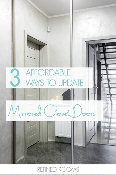 Got outdated mirrored closet doors? Check out these 3 affordable ways to update mirrored closet doors! Update Mirror Closet Doors, Mirror Closet Doors Diy, Diy Mirror Closet Doors Makeover, How To Update Mirrored Closet Doors, Sliding Mirror Closet Doors Makeover, Redo Mirror, How To Update Sliding Closet Doors, Mirrored Closet Doors, Mirrored Closet