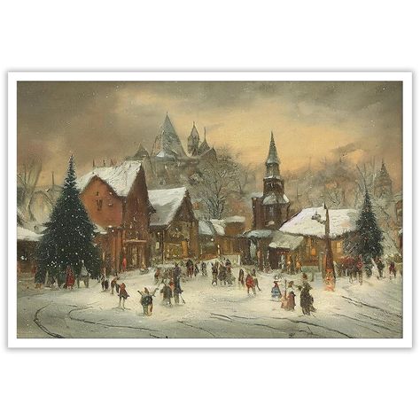 PRICES MAY VARY. Christmas Canvas Wall Art Size: 16x24inch(40cm x 60cm),except for the white border. The vintage christmas wall decor makes your room full of art and beauty. They are Unframed and have a 0.4inch(1cm) white border, You Can DIY any picture frame you like to match it. So this can match your decoration style better. Rustic Home Wall Decoration: Exquisite canvas paintings art is perfectly suitable for living room, bedroom, children's room, kitchen, bathroom, office, hotel, apartment, Vintage Christmas Wall Decor, Large Christmas Art, Christmas Framed Art, Large Wall Christmas Decor, Vintage Christmas Wall Art, Christmas Vintage Aesthetic, Family Room Christmas Decor, Christmas Landscape Painting, Winter Scenes To Paint