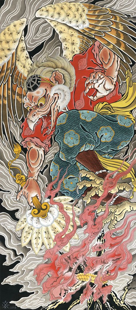 AR - Draw of the Orient - Tengu AR - Draw of the Orient - Tengu (Prints) Japanese Tengu Tattoo, Tengu Tattoo Design, Tengu Art, Raijin Tattoo, Tengu Tattoo, Vintage Asian Art, Badass Drawings, Arte Ninja, Japan Tattoo Design