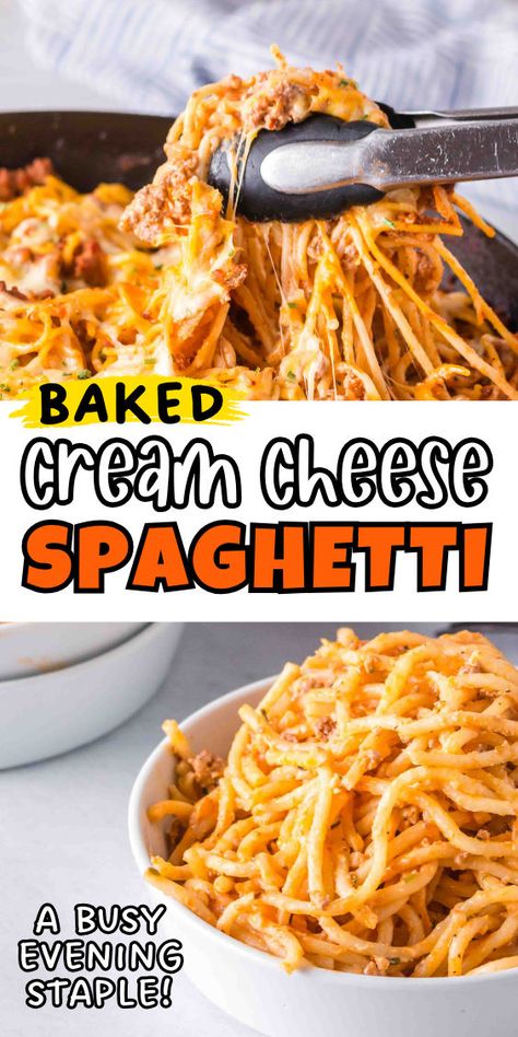 Baked spaghetti with cream cheese Different Ways To Make Spaghetti, Baked Cream Cheese, Cream Cheese Spaghetti, Baked Cream Cheese Spaghetti, Creamy Spaghetti, Spaghetti Recipes Easy, Cream Cheese Pasta, Italian Seasonings, Chopped Veggies