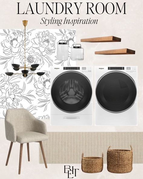 Laundry Room Black And White, Laundry Room Styling, Laundry Room Black, Amazon Wallpaper, White Peel And Stick Wallpaper, Room Black And White, Modern Laundry Room, White Laundry Rooms, Modern Laundry