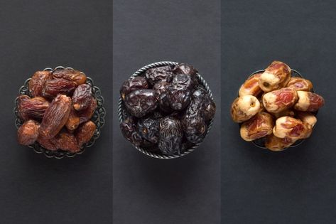 Dates palm fruit arranged in shape of crescent moon. ramadan kareem. | Premium Photo Kurma Ajwa, Dark Table, Organic Food Store, Dried Dates, Organic Milk, Oatmeal Bars, Fruit Photography, Healthy Apple, Sugar Substitute