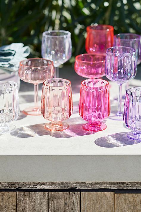 Discover the entire Outdoor Dining & Dinnerware Collection Perfect for patio and pool, these glasses are made of a durable acrylic for worry-free use indoors and outdoors. | Lucia Acrylic Coupe Glasses, Set of 4 by Anthropologie in Pink, Size: S/4 coupe Drinks Glasses Aesthetic, Cute Cocktail Glasses, Aesthetic Dinnerware, Mixed Glassware, Fun Glassware, Alcohol Glasses, Wedding Registry Checklist, Valentines Baby, Valentines Baby Shower