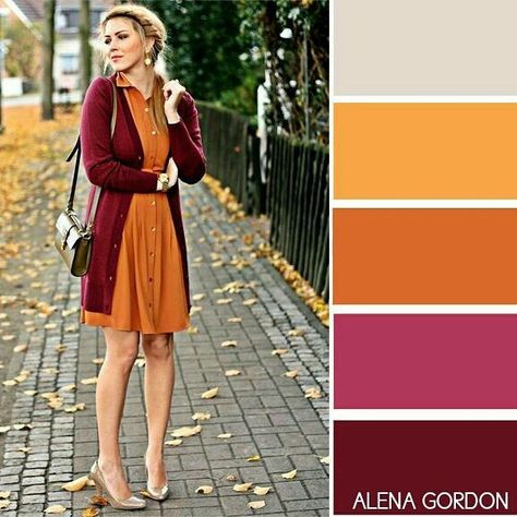 Colour Combinations Fashion, Color Combos Outfit, Spring Cardigans, Color Combinations For Clothes, Color Balance, Summer Dress Outfits, Orange Dress, Burgundy Color, Fashion Colours