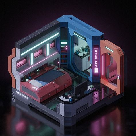 ArtStation - Futuristic Micro-apartment Illustrations, Jesse Riggle Sci Fi Rooms, Scifi Room, Futuristic Apartment, Cyberpunk Apartment, Sci Fi Room, Cube Project, Futuristic Room, Interior Concept Art, Small Game Rooms