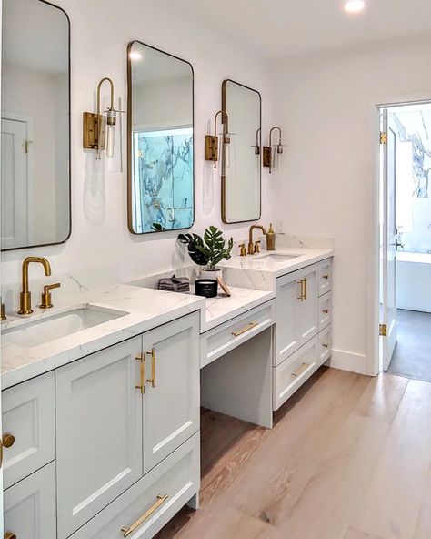 Bevlane Project Master Vanity - Modern - Bathroom - Los Angeles - by Riki S. Design | Houzz Bathroom Sink Makeover, Double Vanity Bathroom Ideas, Vanity With Makeup Area, Bathroom Sink Modern, Bathroom Sink Fixtures, Vanity Bathroom Ideas, Sink Fixtures, Sink Makeover, Bathroom Sink Countertop