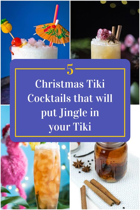 Collage of 4 christmas tiki cocktails. Tropical Christmas Drinks, Christmas Tiki Drinks, Christmas Tiki Party, Tropical Christmas Cocktails, Tiki Christmas Party, Luau Christmas Party, Happy Huladays, Hawaiian Christmas Party, Tropical Christmas Party