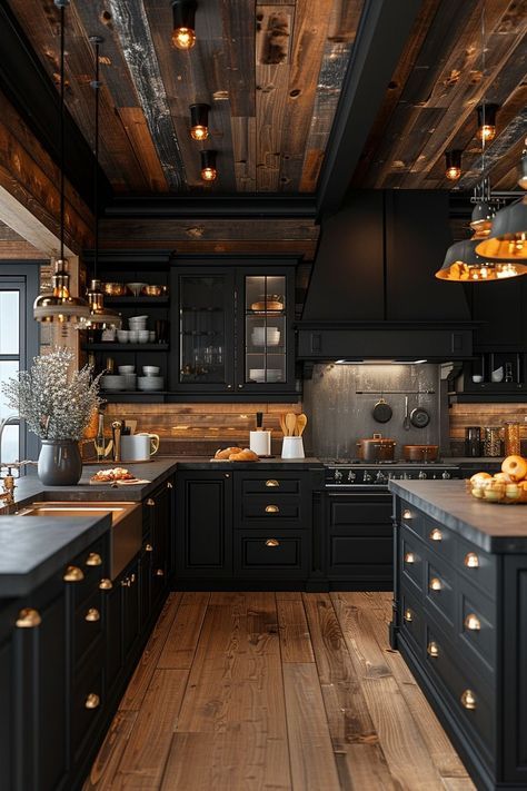 Dapur Rustic, Moody Kitchen, Interior Dapur, Interior Design Per La Casa, Dark Home Decor, Rustic Kitchen Design, Dark Home, Hus Inspiration, Kitchen Inspiration Design