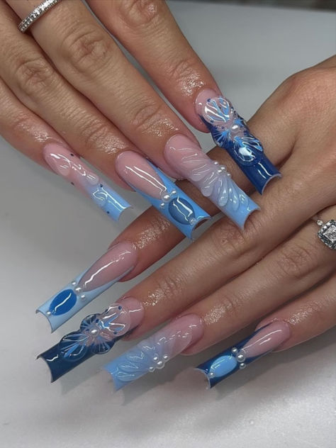 Baby Blue Nail Art, Fall Blue Nails, Ice Blue Nails, Baby Blue Acrylic Nails, Mexican Nails, Blue Chrome Nails, Prom Nail, Baby Blue Nails, Different Nail Shapes