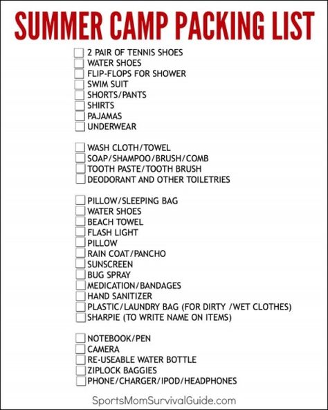 Summer Camp Packing List, Summer Camp Packing, Camp Packing List, Camp Packing, Couples Camping, Summer Camping Outfits, Sleepaway Camp, Camping Packing List, Church Camp