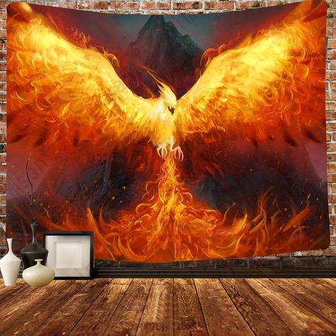 Phoenix Animal, Phoenix Poster, Bird Tapestry, Lion Tapestry, Tin Sign Wall Decor, Unicorn Tapestry, Hippie Bedroom, Metal Signage, Dorm Living Room