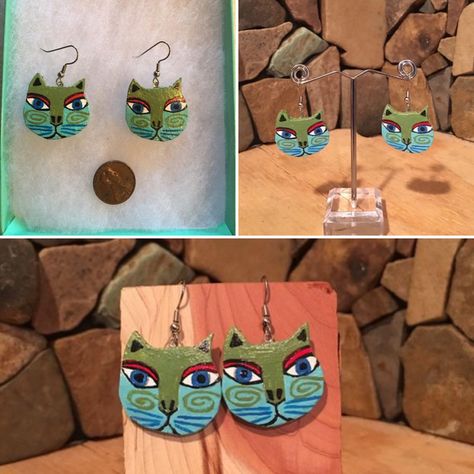 Gourd Jewelry, Shrinky Dink Earrings, Shrinky Dink, Polymer Crafts, Clay Jewellery, Making Beads, Laurel Burch, Wood Earrings, Paper Mache