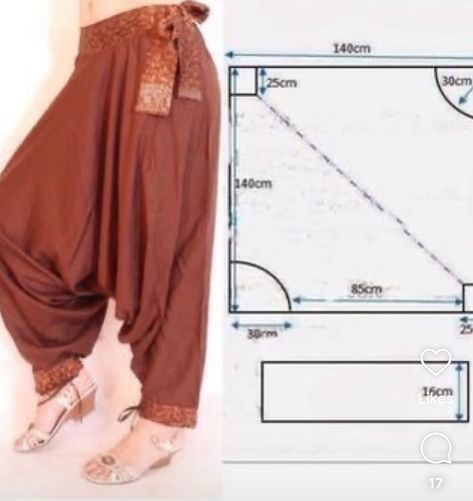 Haram Pants Patterns Sewing, Harem Pants Diy, Harem Pants Pattern, Wide Leg Pants Pattern, Projek Menjahit, Celana Fashion, Sewing Pants, Sewing Clothes Women, Sew Ins