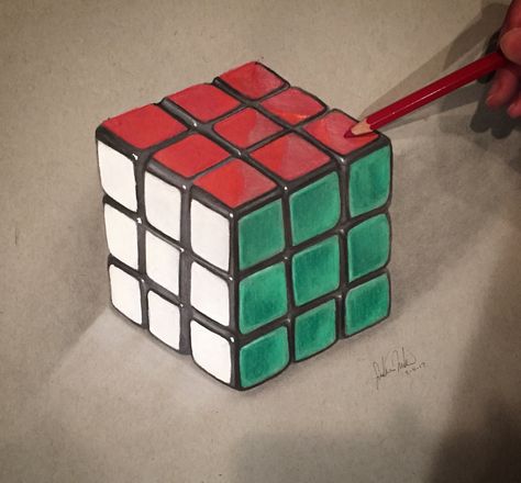 Realistic Rubix Cube Drawing - By Safanah Rubic Cube Drawing, Rubik Cube Drawing, Rubics Cube Drawing, Rubix Cube Drawing, Rubix Cube Art, Rubiks Cube Art, Colored Pencil Artwork Ideas, Colorful Lips, Color Pencil Sketch