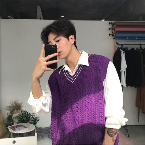 Purple Vest Outfit Men, Purple Dark Academia Outfit Men, Purple Outfit Ideas Men, Purple Boy Aesthetic, Purple Men Outfit, Purple Outfits Men, Goth Boy Outfits, Aesthetic Clothes Boys, Aesthetic Clothes Men