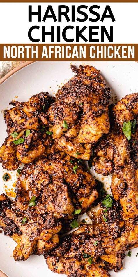 North African Chicken, African Chicken, African Recipes Nigerian Food, Harissa Chicken, African Cooking, Nigerian Food, Chicken Dish, Chicken Dishes Recipes, African Food