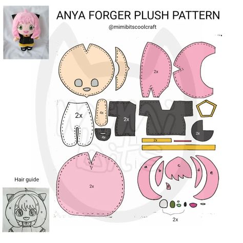 Anime Felt Doll Pattern, Anime Plush Pattern, Chibi Plush Pattern, Doll Patterns Free Sewing Templates, Plush Template, Plush Sewing Patterns, Plush Doll Pattern, Felt Doll Tutorial, Diy Plushies