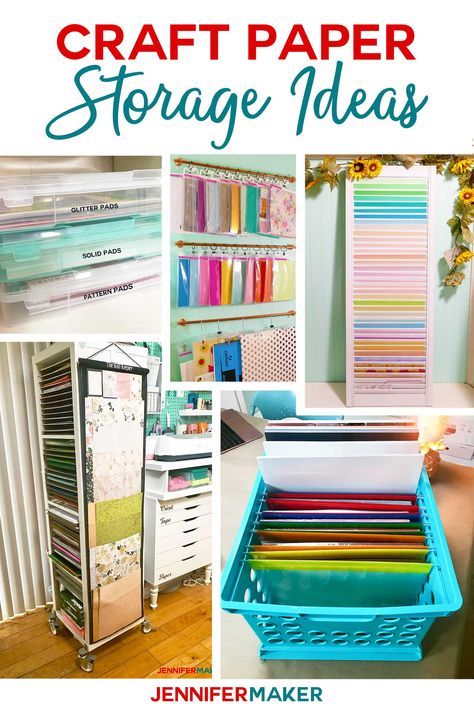 Craft Paper Storage Ideas and Solutions - The Best Organization Solutions! - Jennifer Maker #storage #organization #craftroom #paperstorage Paper Storage Ideas, Scrapbook Paper Storage, Craft Paper Storage, Jennifer Maker, Small Craft Rooms, Scrapbook Storage, Craft Room Design, Diy Disney, Diy Craft Room